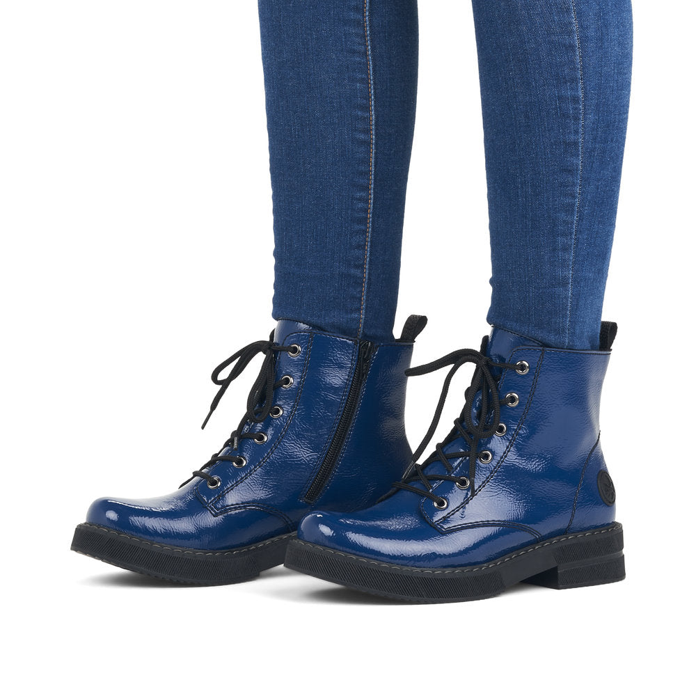 Rieker Ladies Chunky Sole Lace Up Patent Boot