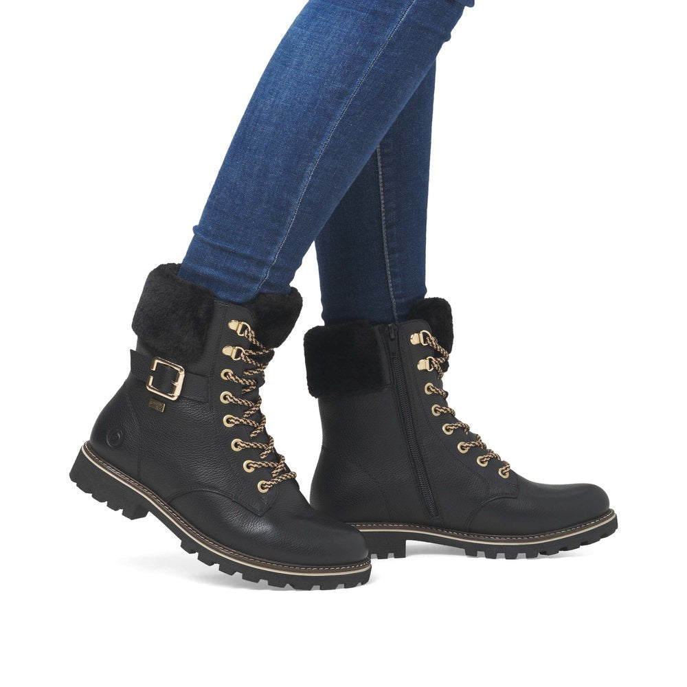 Remonte Ladies Lace Up Fur Top Ankle Boot
