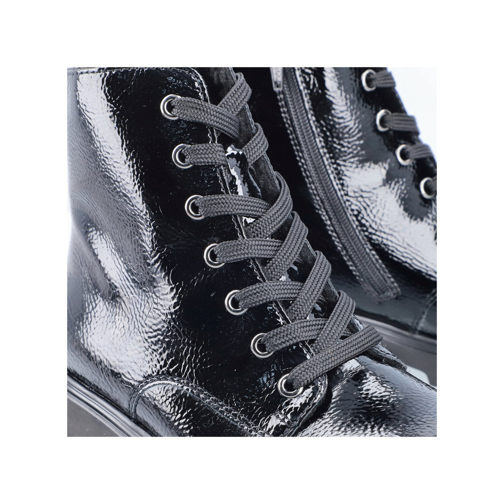 Rieker Ladies Patent Chunky Sole Lace Boot