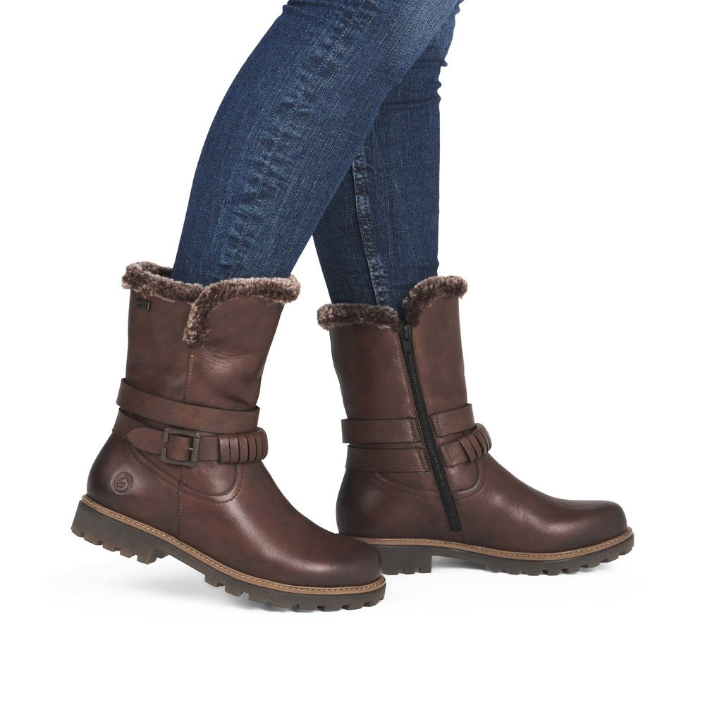 Remonte Ladies Fur Trim Side Zip Ankle Boot