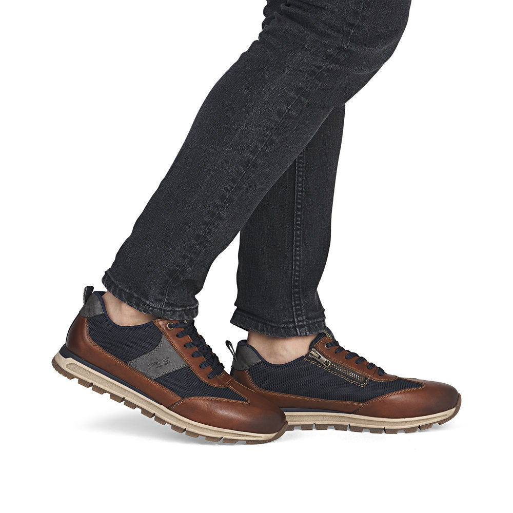 Rieker Mens Two Tone Zip Side Lace Sneaker