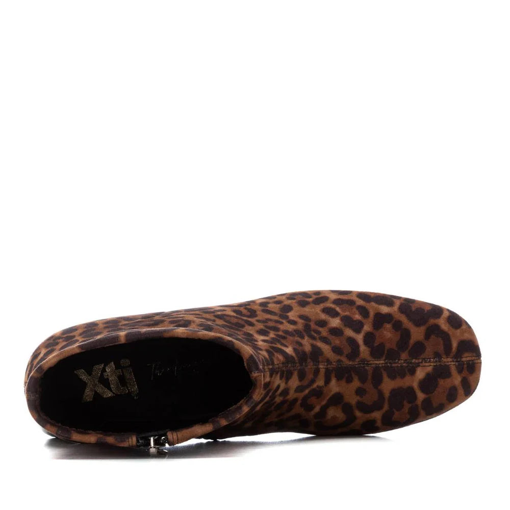 XTI Ladies Leopard Print Block Heel Ankle Boot