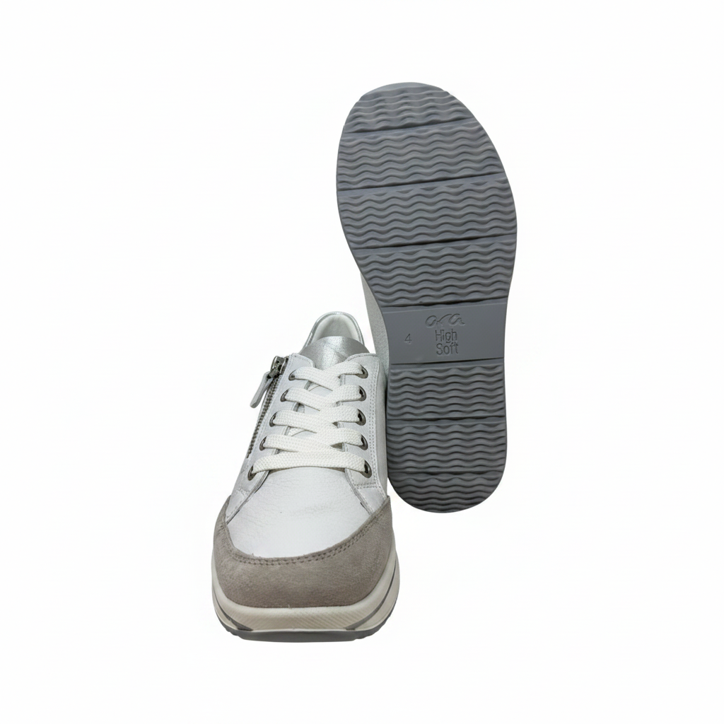 Ara Sapporo 12-27534 Ladies Flatform White Zip Side Sneaker
