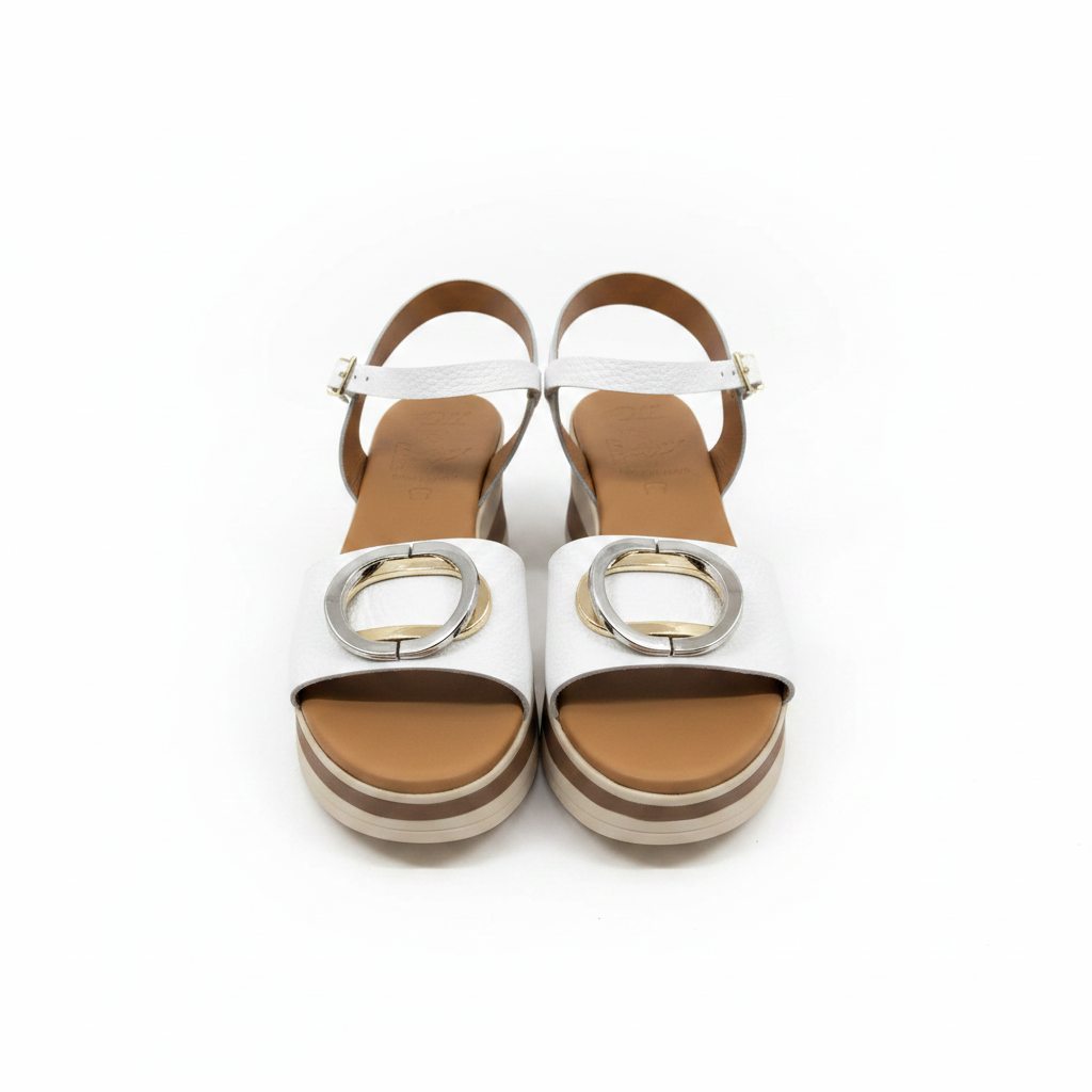 Oh! My Sandals Ladies Flatform Circle Trim White Sandal