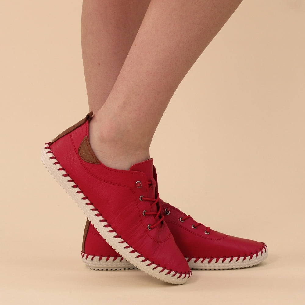 Lunar St Ives ladies Elastic Tie Leather Casual Shoe