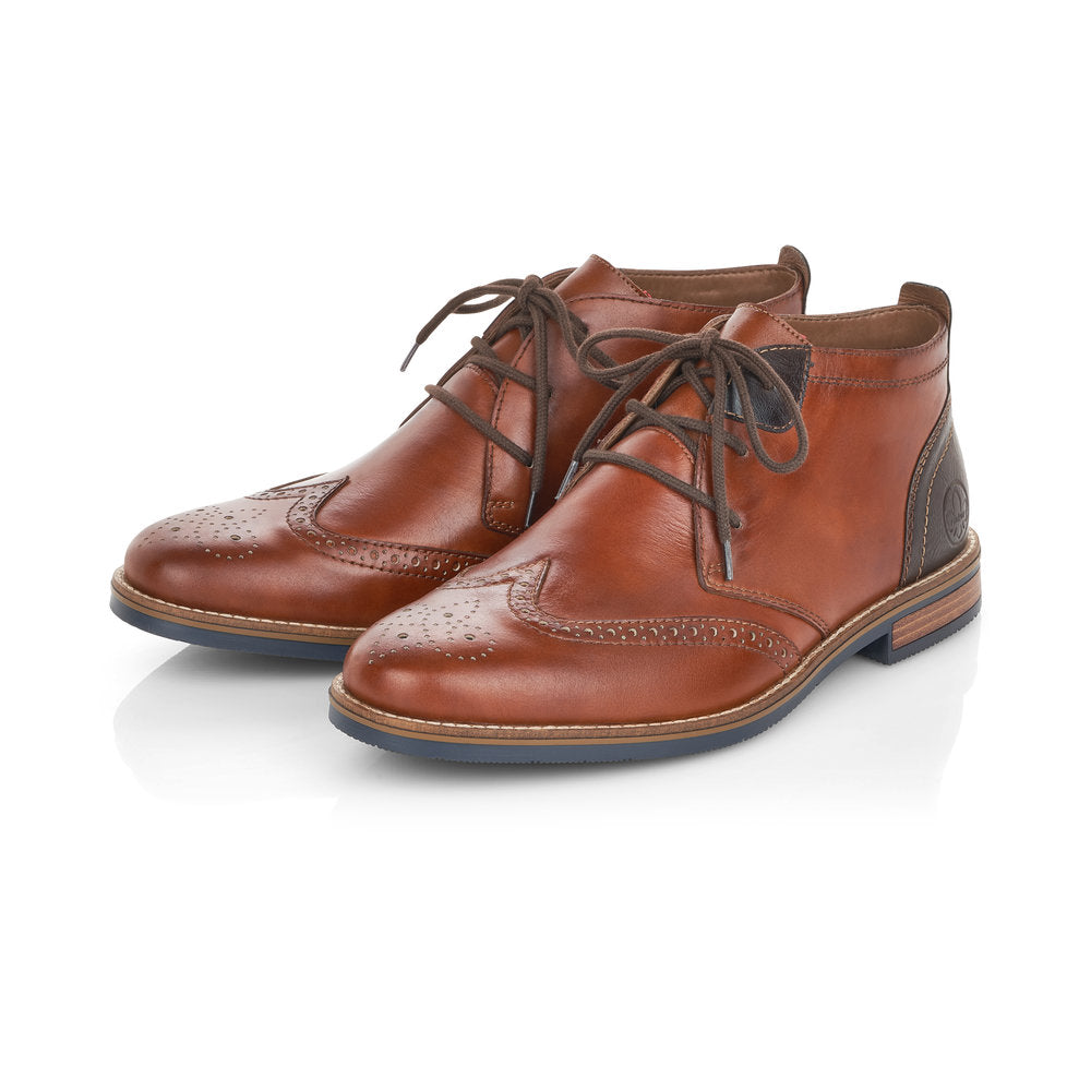 Rieker Mens Tan Lace Up Boot Brogue Trim