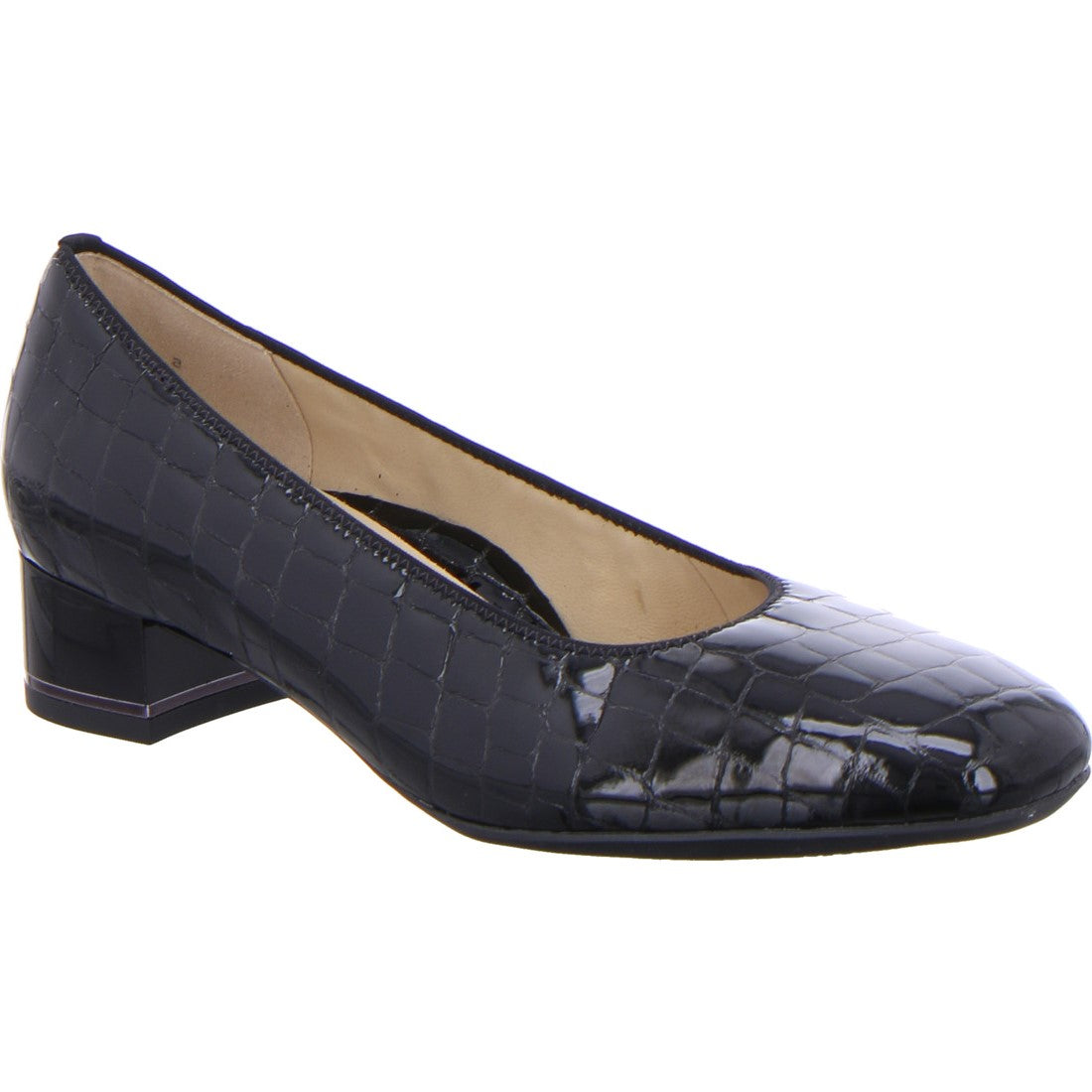 Ara Ladies Low Heeled Court Black Croco