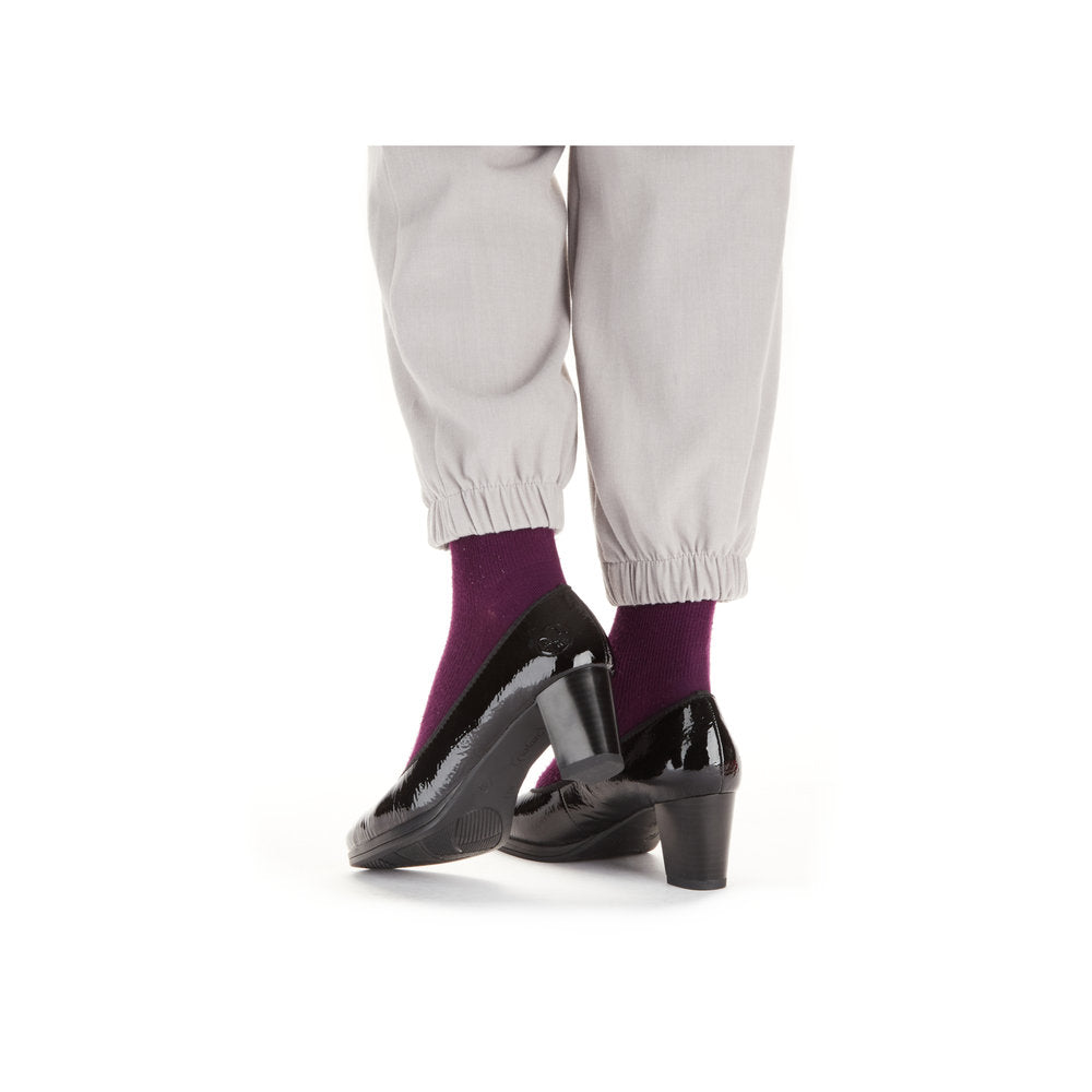 Rieker Ladies Mid Heel Crinkle Patent Court Shoe