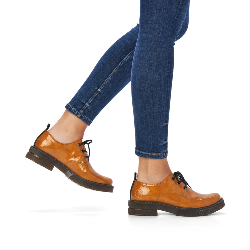 Rieker Ladies Chunky Sole Patent Lace Up Shoe