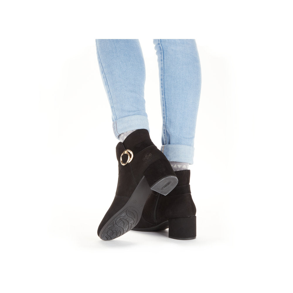 Rieker Ladies Block Heel Buckle Trim Ankle Boot