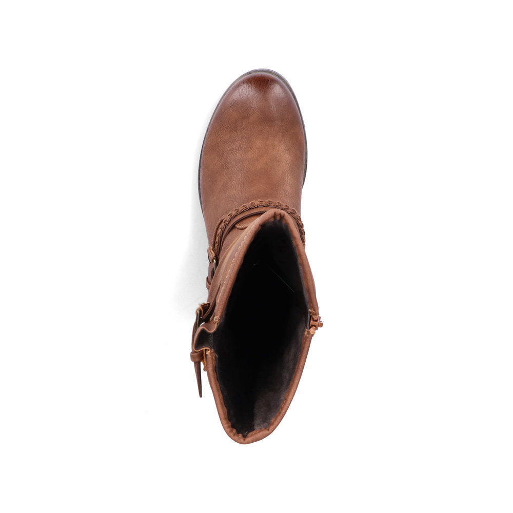 Rieker Ladies Mid Calf Length Low Heel Boot With Buckle Trim