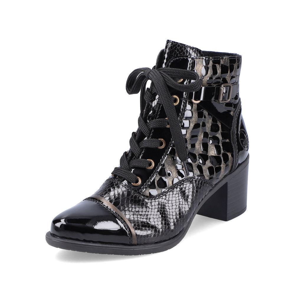 Rieker Ladies Patent Block Heel Ankle Boot