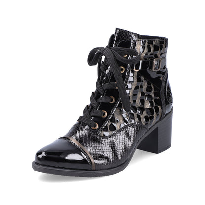 Rieker Ladies Patent Block Heel Ankle Boot