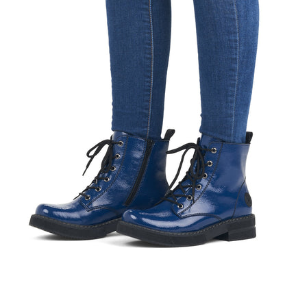 Rieker Ladies Chunky Sole Lace Up Patent Boot