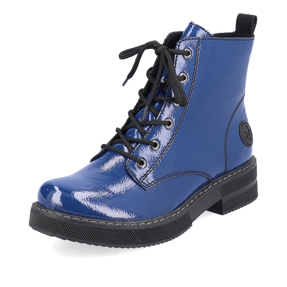 Rieker Ladies Chunky Sole Lace Up Patent Boot
