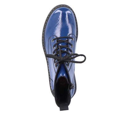 Rieker Ladies Chunky Sole Lace Up Patent Boot