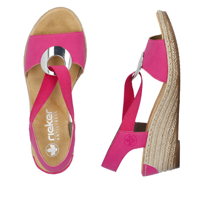 Rieker Ladies Wedge Heel Elastic Strap Sandal