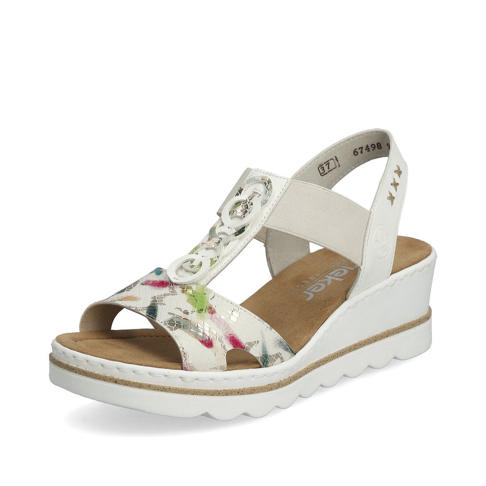 Rieker Ladies T Bar Wedge Heel Sandal
