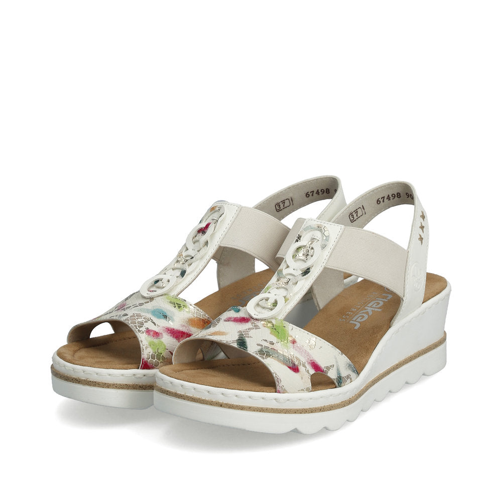 Rieker Ladies T Bar Wedge Heel Sandal