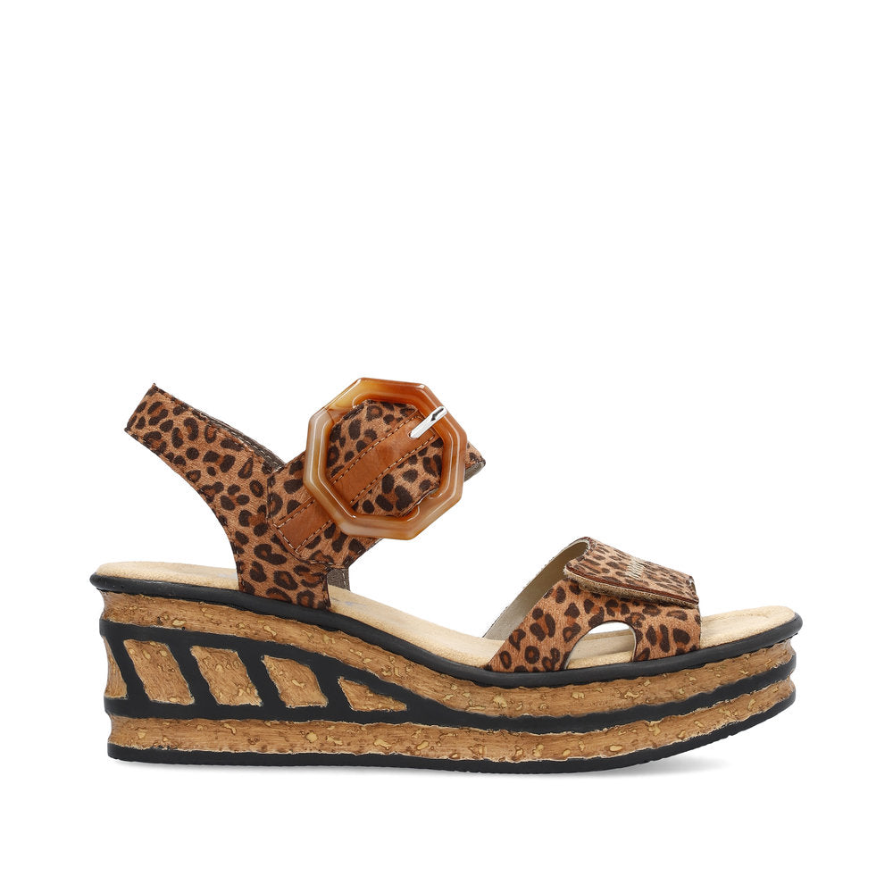Rieker Ladies Buckle Detail Animal Print Platform Sandal