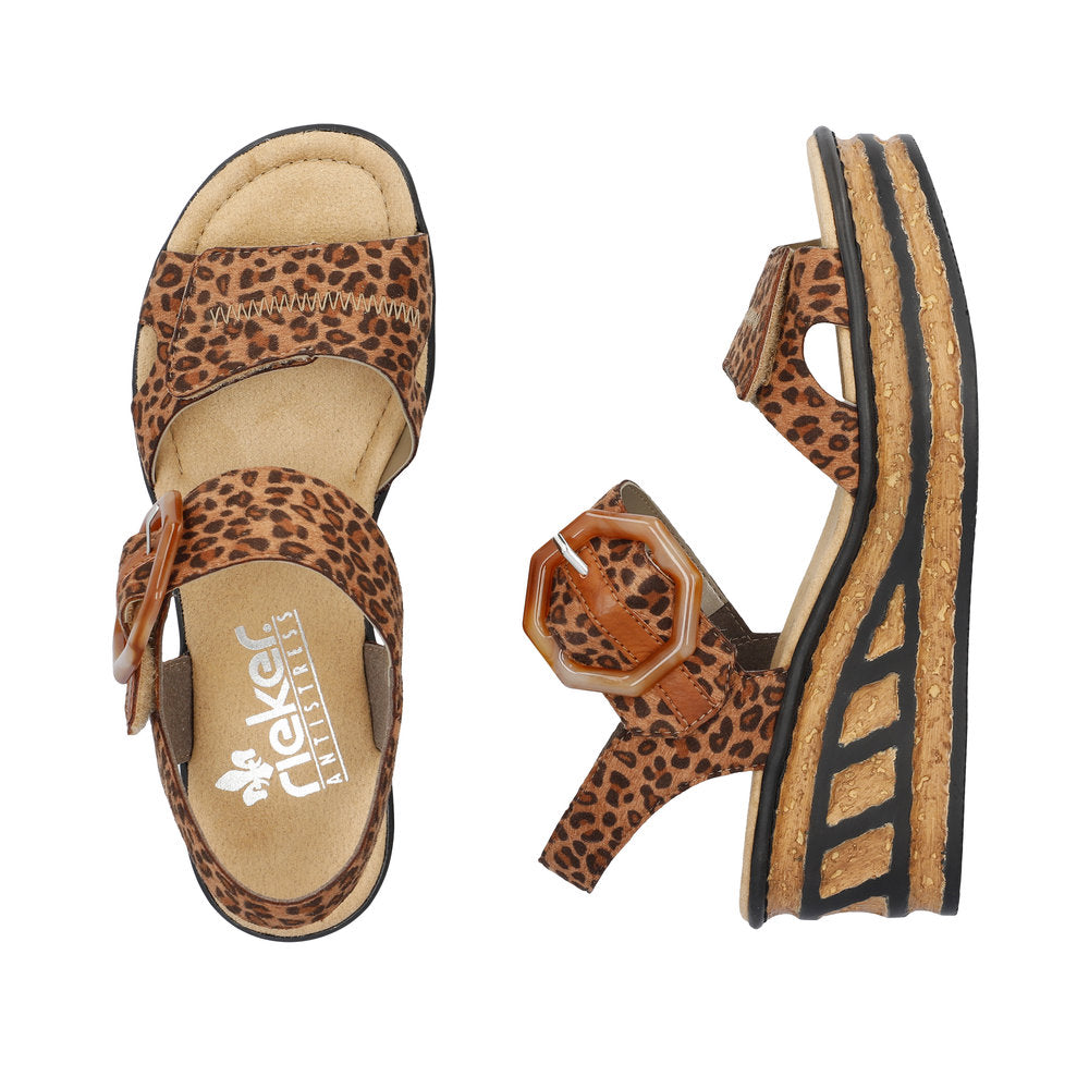 Rieker Ladies Buckle Detail Animal Print Platform Sandal