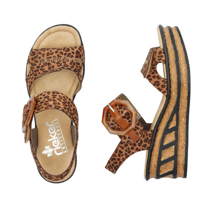 Rieker Ladies Buckle Detail Animal Print Platform Sandal