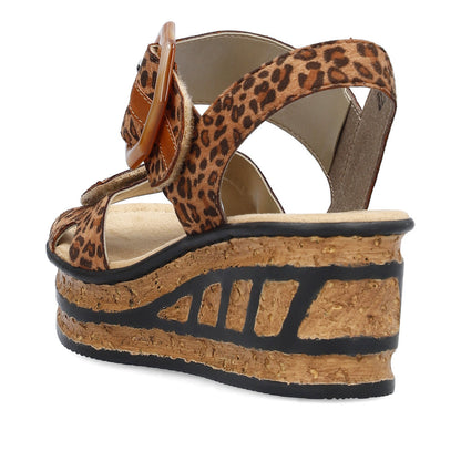 Rieker Ladies Buckle Detail Animal Print Platform Sandal