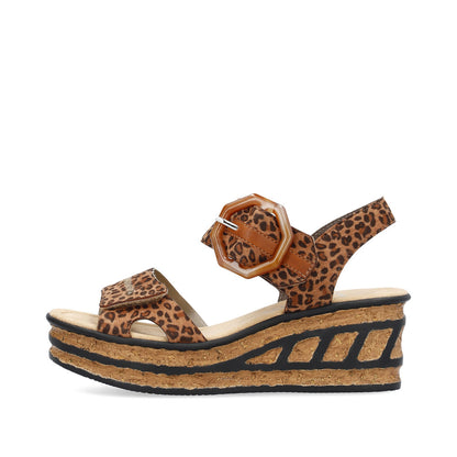 Rieker Ladies Buckle Detail Animal Print Platform Sandal