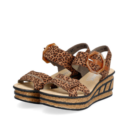 Rieker Ladies Buckle Detail Animal Print Platform Sandal