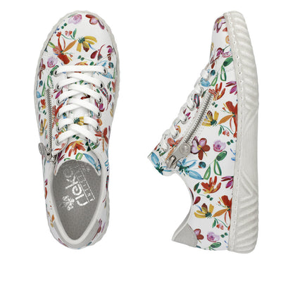 Rieker Ladies Zip Sided Multi Print Lace Sneaker