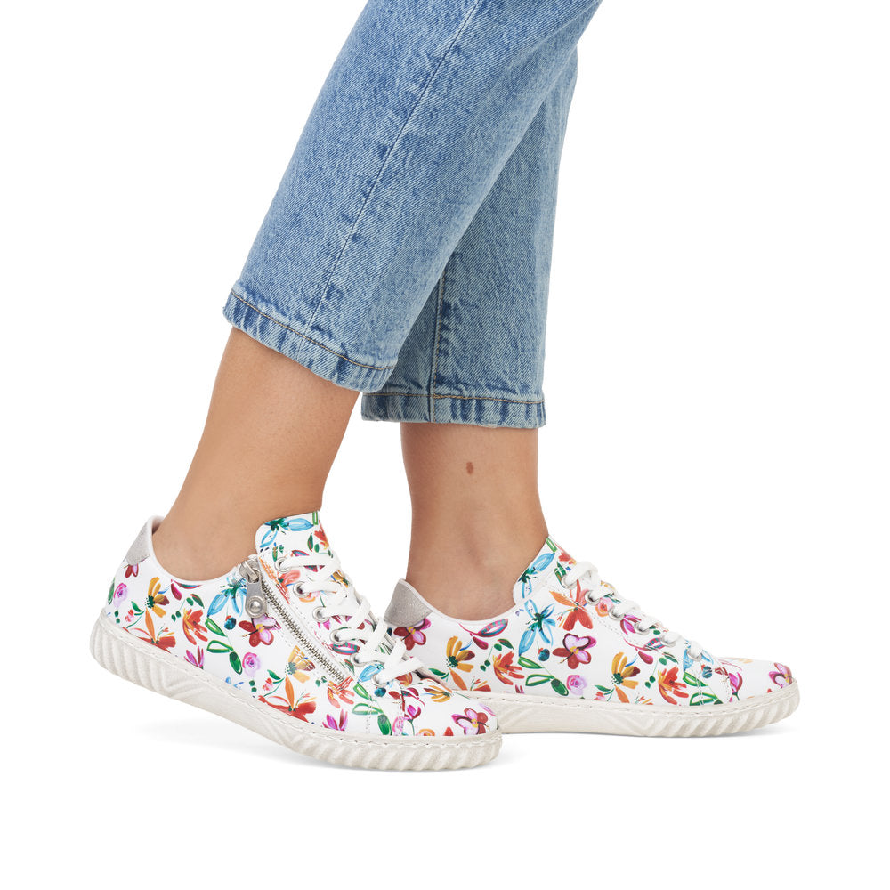 Rieker Ladies Zip Sided Multi Print Lace Sneaker