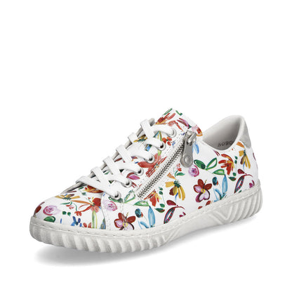 Rieker Ladies Zip Sided Multi Print Lace Sneaker