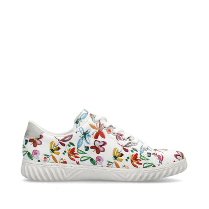 Rieker Ladies Zip Sided Multi Print Lace Sneaker