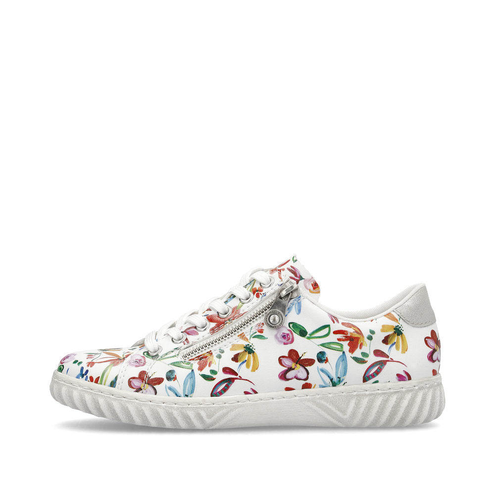 Rieker Ladies Zip Sided Multi Print Lace Sneaker