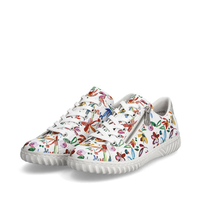 Rieker Ladies Zip Sided Multi Print Lace Sneaker