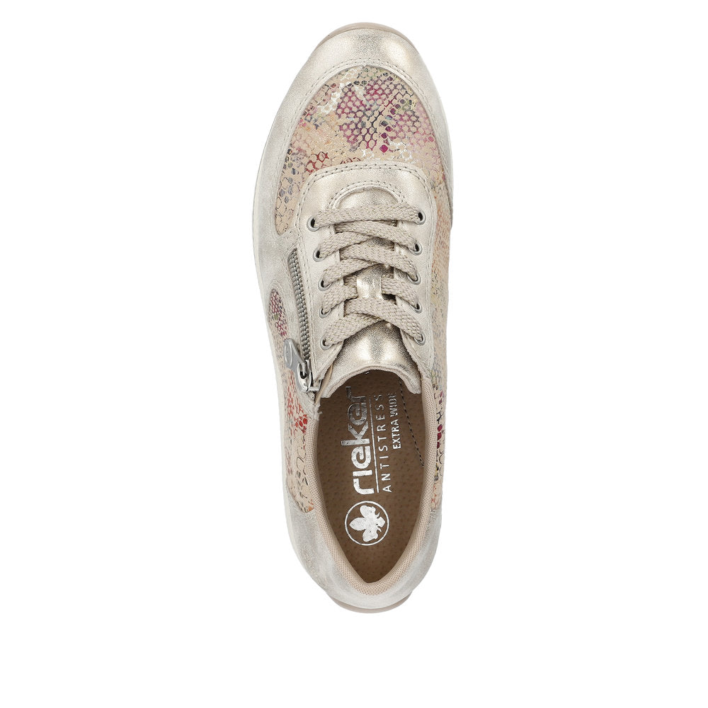 Rieker Ladies Metallic Print Zip Side Sneaker