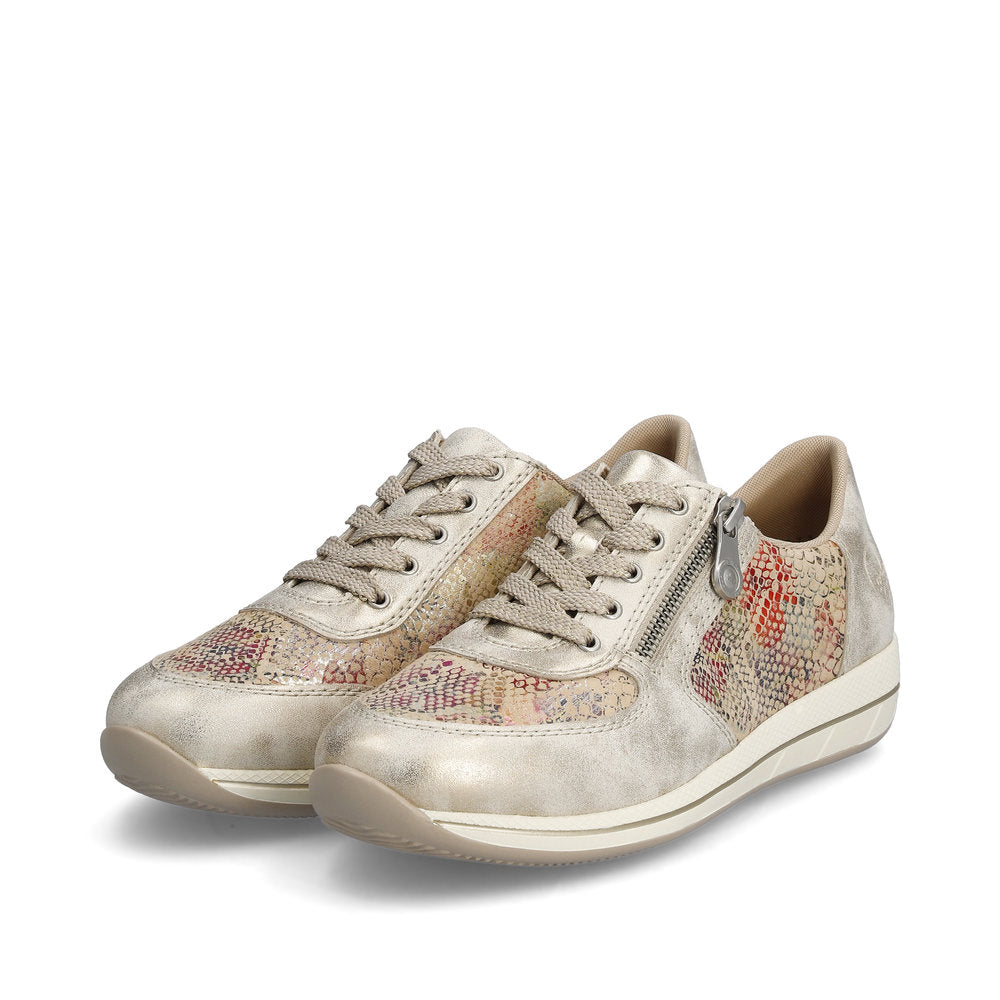 Rieker Ladies Metallic Print Zip Side Sneaker