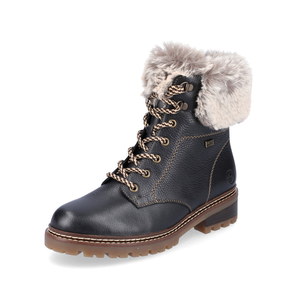 Remonte Ladies Fur Trim Lace Up Ankle Boot
