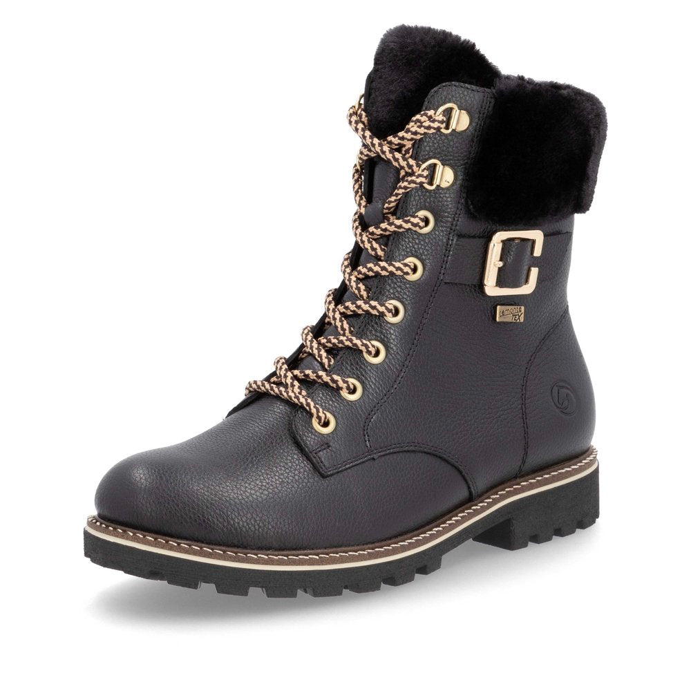 Remonte Ladies Lace Up Fur Top Ankle Boot