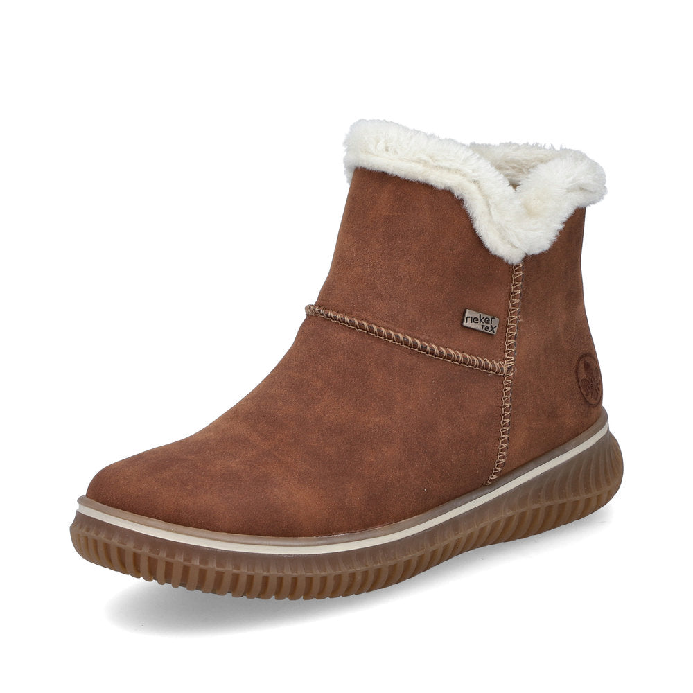 Rieker Ladies Fur Trim Zip Side Ankle Boot