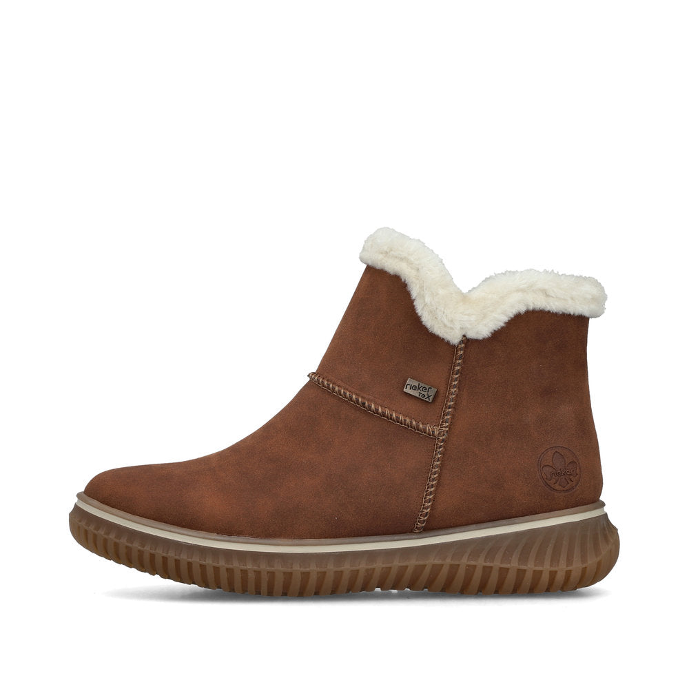 Rieker Ladies Fur Trim Zip Side Ankle Boot