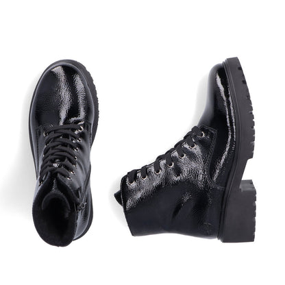 Rieker Ladies Patent Chunky Sole Lace Boot