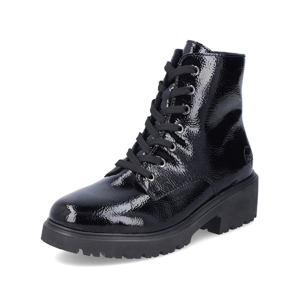 Rieker Ladies Patent Chunky Sole Lace Boot