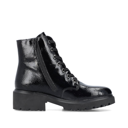 Rieker Ladies Patent Chunky Sole Lace Boot