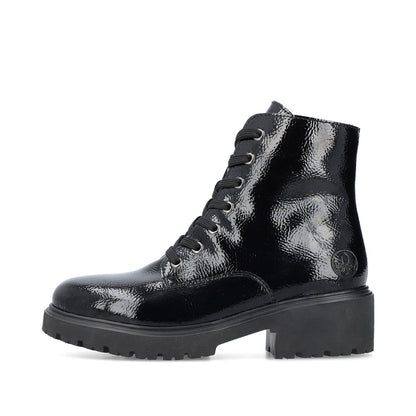 Rieker Ladies Patent Chunky Sole Lace Boot