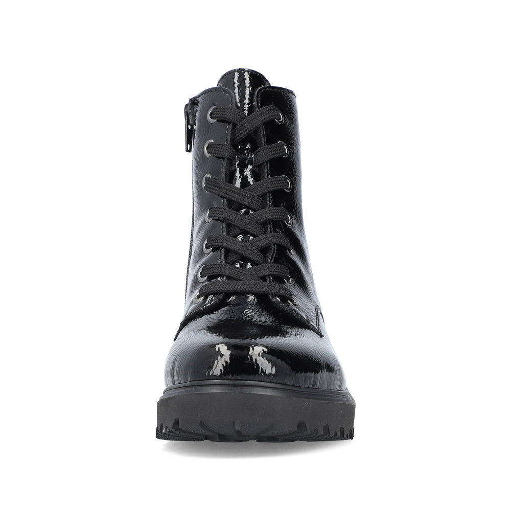 Rieker Ladies Patent Chunky Sole Lace Boot