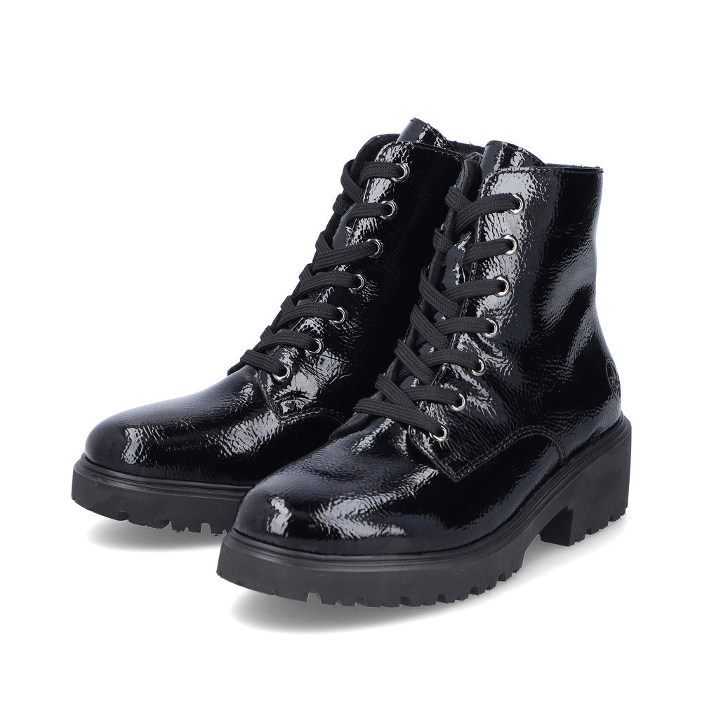 Rieker Ladies Patent Chunky Sole Lace Boot