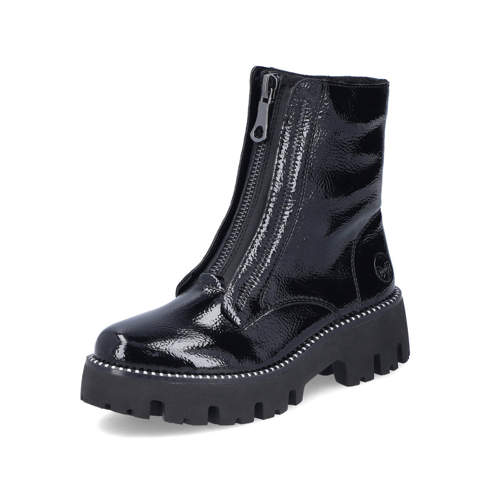 Rieker Ladies Zip Front Patent Ankle Boot