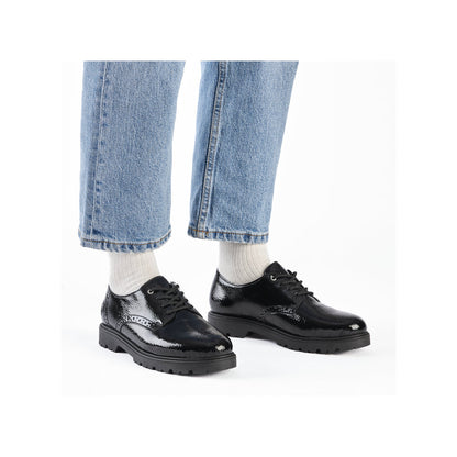 Rieker Ladies Crinkle Patent Lace Up Shoe