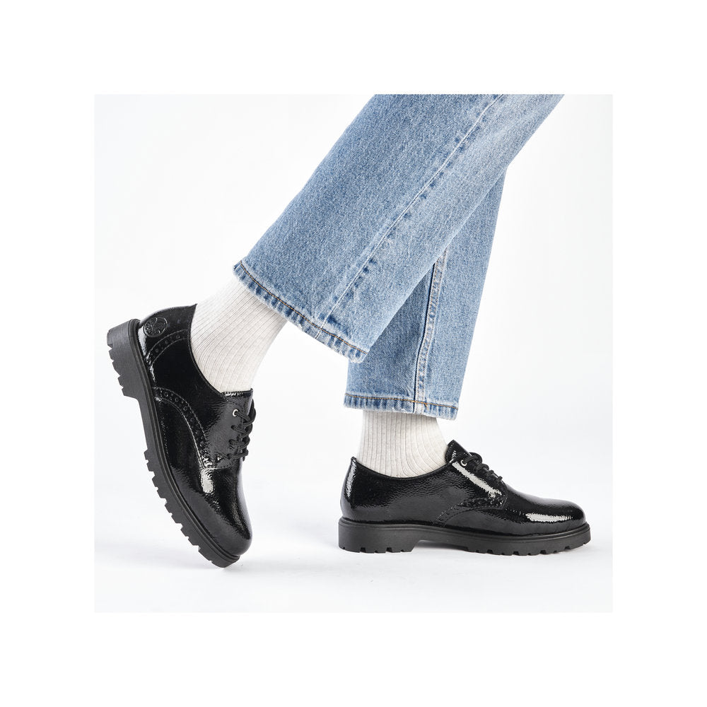 Rieker Ladies Crinkle Patent Lace Up Shoe